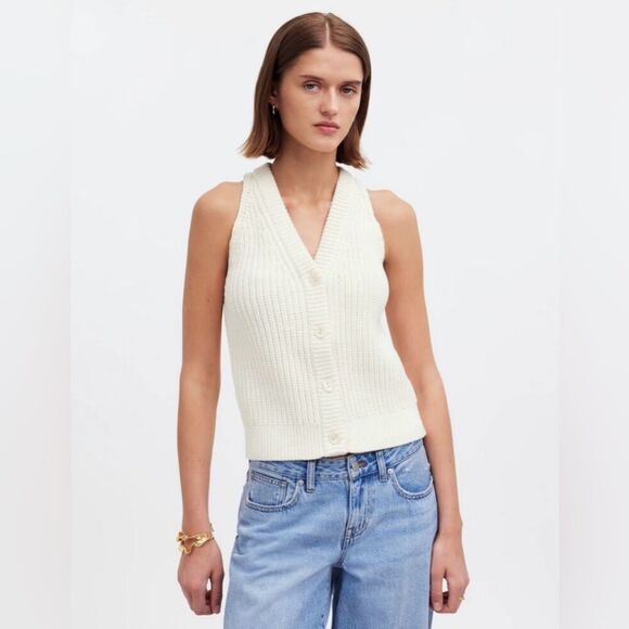 Madewell Cutaway Sweater Vest in Bright Ivory Size Medium NQ338 NEW Minimalist - Picture 1 of 12